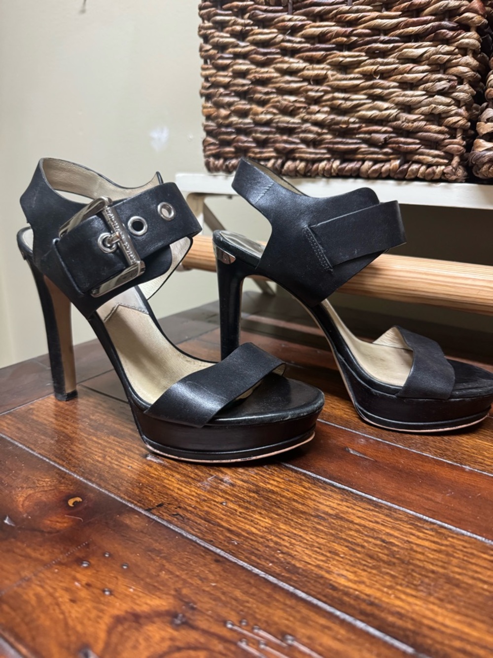 Michael Kors Black Leather Platform Heels - Women's Fashion Sandals - Picture 7 of 7